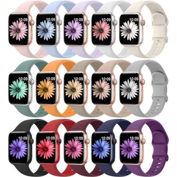 15 Pack Soft Silicone Bands Compatible with Apple Watch Band 40mm 41mm 38mm 45mm - Picture 1 of 6
